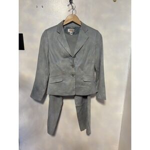Talbots Pant Suit 3pc Blue/Gray with subtle sheen Blazer, pants & silk shell  2P